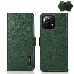 For Xiaomi Mi 11 KHAZNEH Side-Magnetic Litchi Genuine Leather RFID Phone Case(Green)
