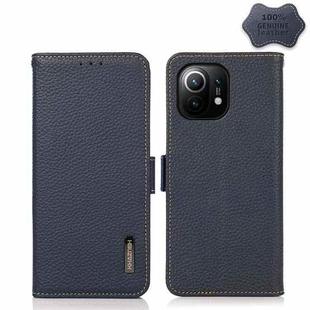 For Xiaomi Mi 11 KHAZNEH Side-Magnetic Litchi Genuine Leather RFID Phone Case(Blue)