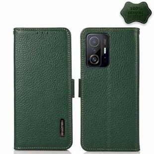For Xiaomi Mi 11T / Mi 11T Pro KHAZNEH Side-Magnetic Litchi Genuine Leather RFID Phone Case(Green)