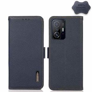 For Xiaomi Mi 11T / Mi 11T Pro KHAZNEH Side-Magnetic Litchi Genuine Leather RFID Phone Case(Blue)