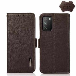 For Xiaomi Poco M3 / Redmi 9T KHAZNEH Side-Magnetic Litchi Genuine Leather RFID Phone Case(Brown)