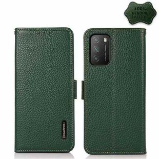 For Xiaomi Poco M3 / Redmi 9T KHAZNEH Side-Magnetic Litchi Genuine Leather RFID Phone Case(Green)