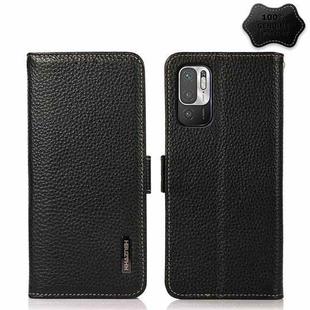 For Xiaomi Redmi Note 10 5G KHAZNEH Side-Magnetic Litchi Genuine Leather RFID Phone Case(Black)