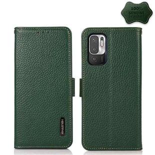 For Xiaomi Redmi Note 10 5G KHAZNEH Side-Magnetic Litchi Genuine Leather RFID Phone Case(Green)