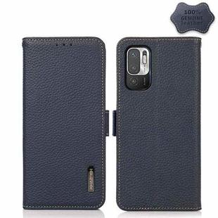 For Xiaomi Redmi Note 10 5G KHAZNEH Side-Magnetic Litchi Genuine Leather RFID Phone Case(Blue)