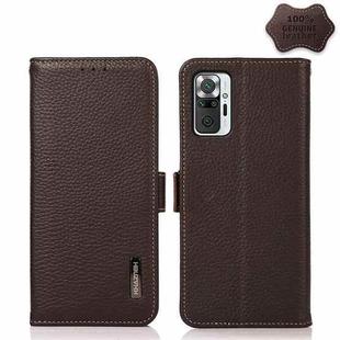 For Xiaomi Redmi Note 10 Pro KHAZNEH Side-Magnetic Litchi Genuine Leather RFID Phone Case(Brown)