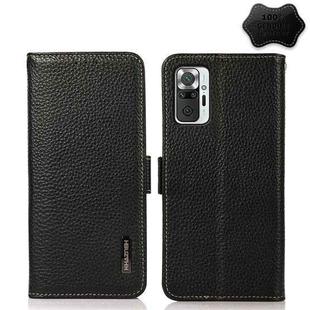 For Xiaomi Redmi Note 10 Pro KHAZNEH Side-Magnetic Litchi Genuine Leather RFID Phone Case(Black)