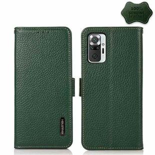 For Xiaomi Redmi Note 10 Pro KHAZNEH Side-Magnetic Litchi Genuine Leather RFID Phone Case(Green)