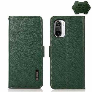 For Xiaomi Redmi K40 Pro / Poco F3 KHAZNEH Side-Magnetic Litchi Genuine Leather RFID Phone Case(Green)