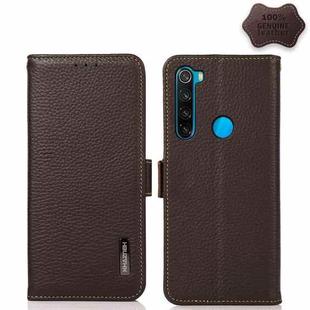 For Xiaomi Redmi Note 8 2021 KHAZNEH Side-Magnetic Litchi Genuine Leather RFID Phone Case(Brown)