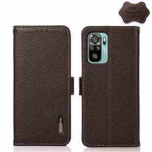 For Xiaomi Redmi Note 10 4G KHAZNEH Side-Magnetic Litchi Genuine Leather RFID Phone Case(Brown)