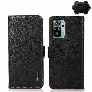 For Xiaomi Redmi Note 10 4G KHAZNEH Side-Magnetic Litchi Genuine Leather RFID Phone Case(Black)