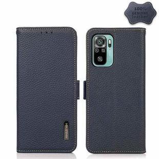 For Xiaomi Redmi Note 10 4G KHAZNEH Side-Magnetic Litchi Genuine Leather RFID Phone Case(Blue)