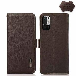 For Xiaomi Redmi Note 10 JP Version KHAZNEH Side-Magnetic Litchi Genuine Leather RFID Phone Case(Brown)