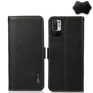 For Xiaomi Redmi Note 10 JP Version KHAZNEH Side-Magnetic Litchi Genuine Leather RFID Phone Case(Black)