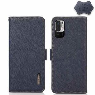 For Xiaomi Redmi Note 10 JP Version KHAZNEH Side-Magnetic Litchi Genuine Leather RFID Phone Case(Blue)