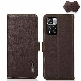 For Xiaomi Redmi Note 11 Pro KHAZNEH Side-Magnetic Litchi Genuine Leather RFID Phone Case(Brown)