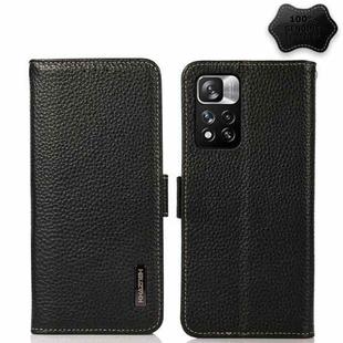For Xiaomi Redmi Note 11 Pro KHAZNEH Side-Magnetic Litchi Genuine Leather RFID Phone Case(Black)