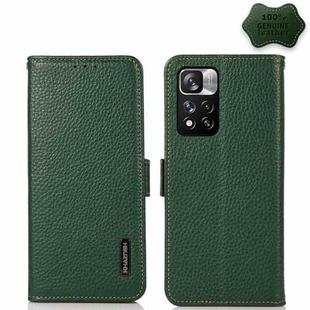 For Xiaomi Redmi Note 11 Pro KHAZNEH Side-Magnetic Litchi Genuine Leather RFID Phone Case(Green)