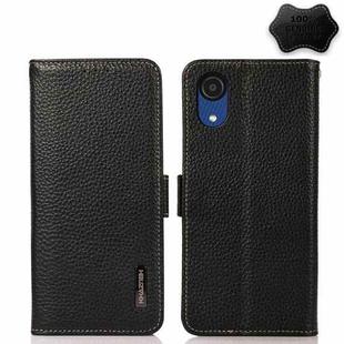 For Samsung Galaxy A01 Core/A03 Core KHAZNEH Side-Magnetic Litchi Genuine Leather RFID Phone Case(Black)