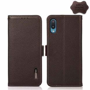 For Samsung Galaxy A02 KHAZNEH Side-Magnetic Litchi Genuine Leather RFID Phone Case(Brown)