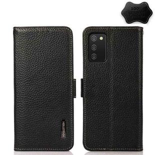 For Samsung Galaxy A02s EU Version KHAZNEH Side-Magnetic Litchi Genuine Leather RFID Phone Case(Black)