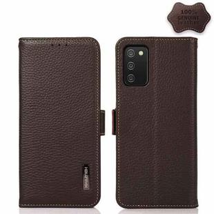 For Samsung Galaxy A02s EU Version KHAZNEH Side-Magnetic Litchi Genuine Leather RFID Phone Case(Brown)