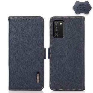 For Samsung Galaxy A03s 166mm Version KHAZNEH Side-Magnetic Litchi Genuine Leather RFID Phone Case(Blue)