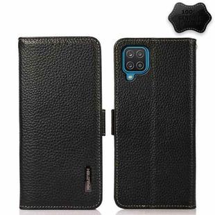 For Samsung Galaxy A12 5G KHAZNEH Side-Magnetic Litchi Genuine Leather RFID Phone Case(Black)