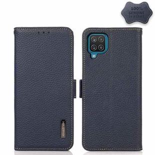 For Samsung Galaxy A22 4G KHAZNEH Side-Magnetic Litchi Genuine Leather RFID Phone Case(Blue)
