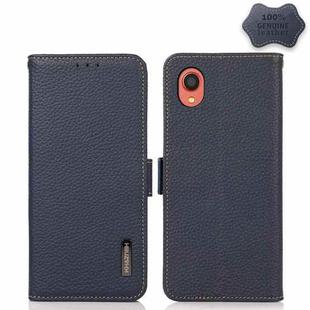 For Samsung Galaxy A22 5G JP Version KHAZNEH Side-Magnetic Litchi Genuine Leather RFID Phone Case(Blue)