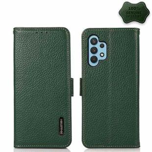 For Samsung Galaxy A32 4G KHAZNEH Side-Magnetic Litchi Genuine Leather RFID Phone Case(Green)