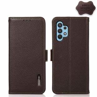For Samsung Galaxy A32 5G KHAZNEH Side-Magnetic Litchi Genuine Leather RFID Phone Case(Brown)