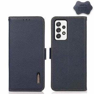 For Samsung Galaxy A72 5G KHAZNEH Side-Magnetic Litchi Genuine Leather RFID Phone Case(Blue)