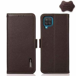 For Samsung Galaxy M32 KHAZNEH Side-Magnetic Litchi Genuine Leather RFID Phone Case(Brown)