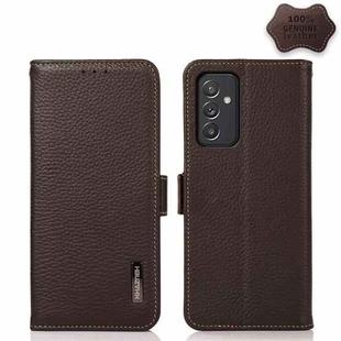 For Samsung Galaxy M52 5G KHAZNEH Side-Magnetic Litchi Genuine Leather RFID Phone Case(Brown)
