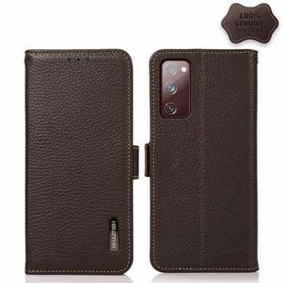 For Samsung Galaxy S20 FE KHAZNEH Side-Magnetic Litchi Genuine Leather RFID Phone Case(Brown)