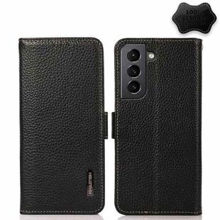 For Samsung Galaxy S21+ 5G KHAZNEH Side-Magnetic Litchi Genuine Leather RFID Phone Case(Black)