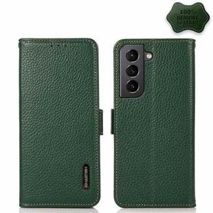 For Samsung Galaxy S21+ 5G KHAZNEH Side-Magnetic Litchi Genuine Leather RFID Phone Case(Green)