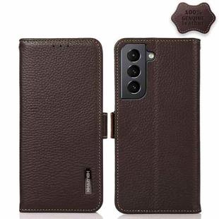 For Samsung Galaxy S21+ 5G KHAZNEH Side-Magnetic Litchi Genuine Leather RFID Phone Case(Brown)