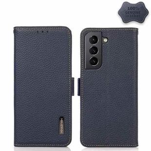 For Samsung Galaxy S21 5G KHAZNEH Side-Magnetic Litchi Genuine Leather RFID Phone Case(Blue)