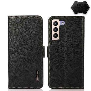 For Samsung Galaxy S22+ 5G KHAZNEH Side-Magnetic Litchi Genuine Leather RFID Phone Case(Black)