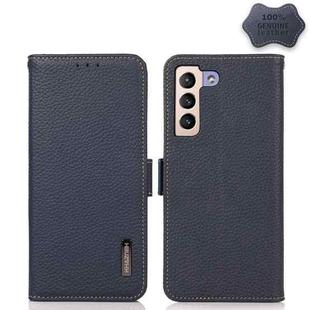 For Samsung Galaxy S22+ 5G KHAZNEH Side-Magnetic Litchi Genuine Leather RFID Phone Case(Blue)