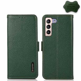 For Samsung Galaxy S22+ 5G KHAZNEH Side-Magnetic Litchi Genuine Leather RFID Phone Case(Green)