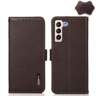 For Samsung Galaxy S22+ 5G KHAZNEH Side-Magnetic Litchi Genuine Leather RFID Phone Case(Brown)