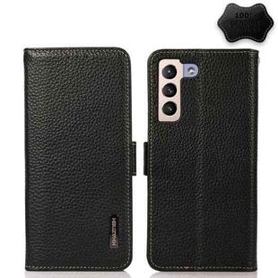 For Samsung Galaxy S22 5G KHAZNEH Side-Magnetic Litchi Genuine Leather RFID Phone Case(Black)
