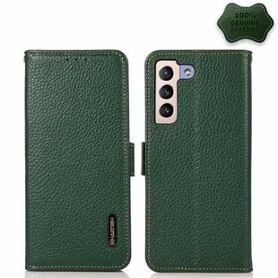 For Samsung Galaxy S22 5G KHAZNEH Side-Magnetic Litchi Genuine Leather RFID Phone Case(Green)
