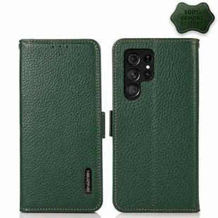 For Samsung Galaxy S22 Ultra 5G KHAZNEH Side-Magnetic Litchi Genuine Leather RFID Phone Case(Green)