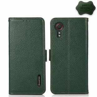 For Samsung Galaxy Xcover 5 KHAZNEH Side-Magnetic Litchi Genuine Leather RFID Phone Case(Green)