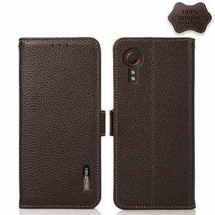 For Samsung Galaxy Xcover 5 KHAZNEH Side-Magnetic Litchi Genuine Leather RFID Phone Case(Brown)